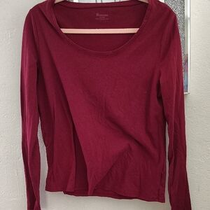 Red Fitted Long Sleeve Blouse